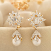 Faux Pearl and Diamond Drop Earrings